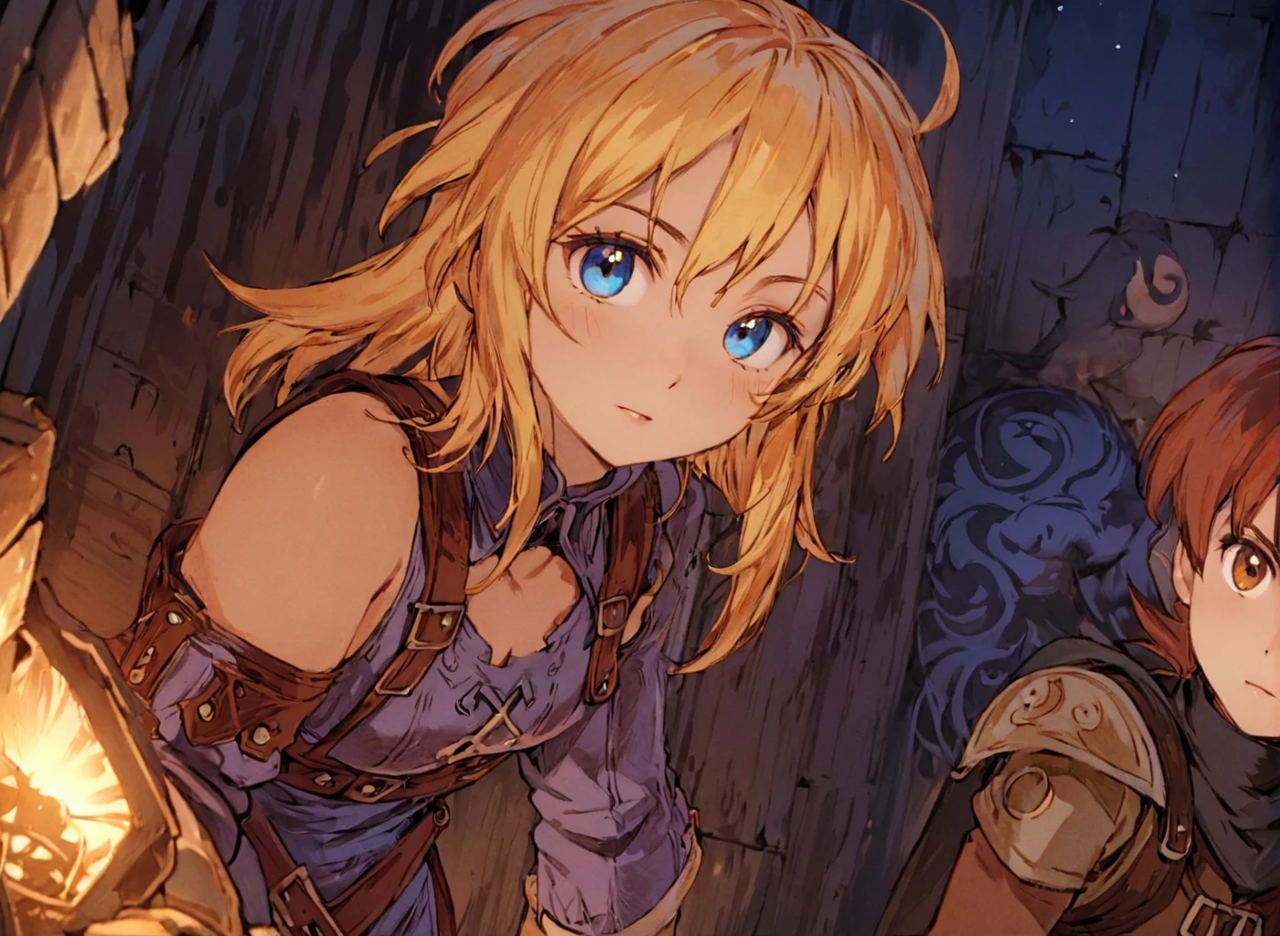 a group of adventurers exploring a dungeon, (masterpiece), best quality, highres, 4k, 8k, intricate detail, cinematic lighting, amazing quality, amazing shading, soft lighting, Detailed Illustration, official artwork, anime style, wallpaper, official art, ultra detailed skin, ultra detailed face, perfect eyes, small skin imperfections