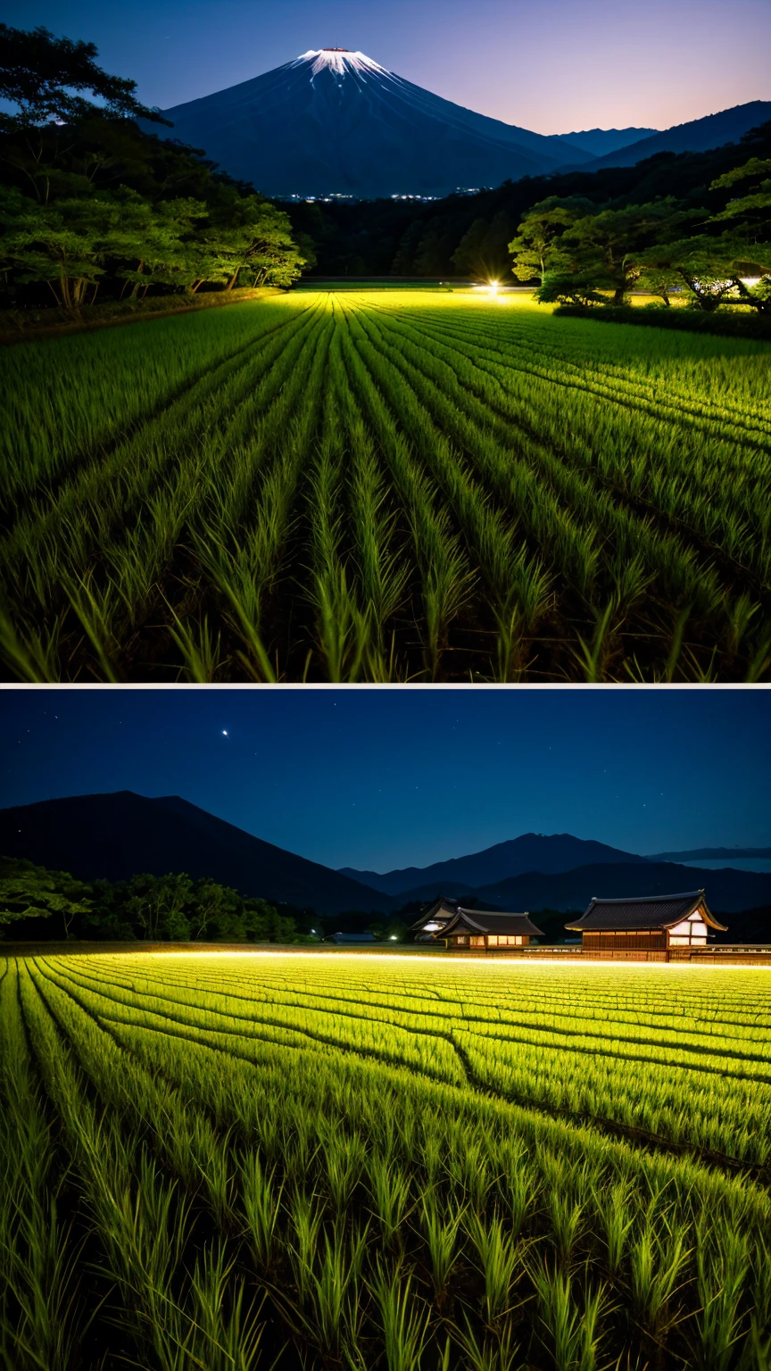 Japan、countryside、Rural Scenery、Style、night、Paddy field