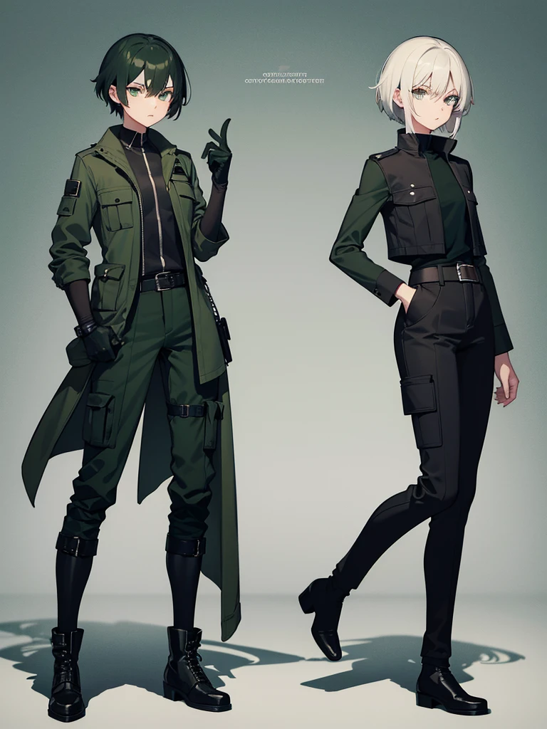 The character with a black long-sleeved shirt gray colored cargo pants a dark green colored sleeveless jacket and combat boots and combat gloves as well