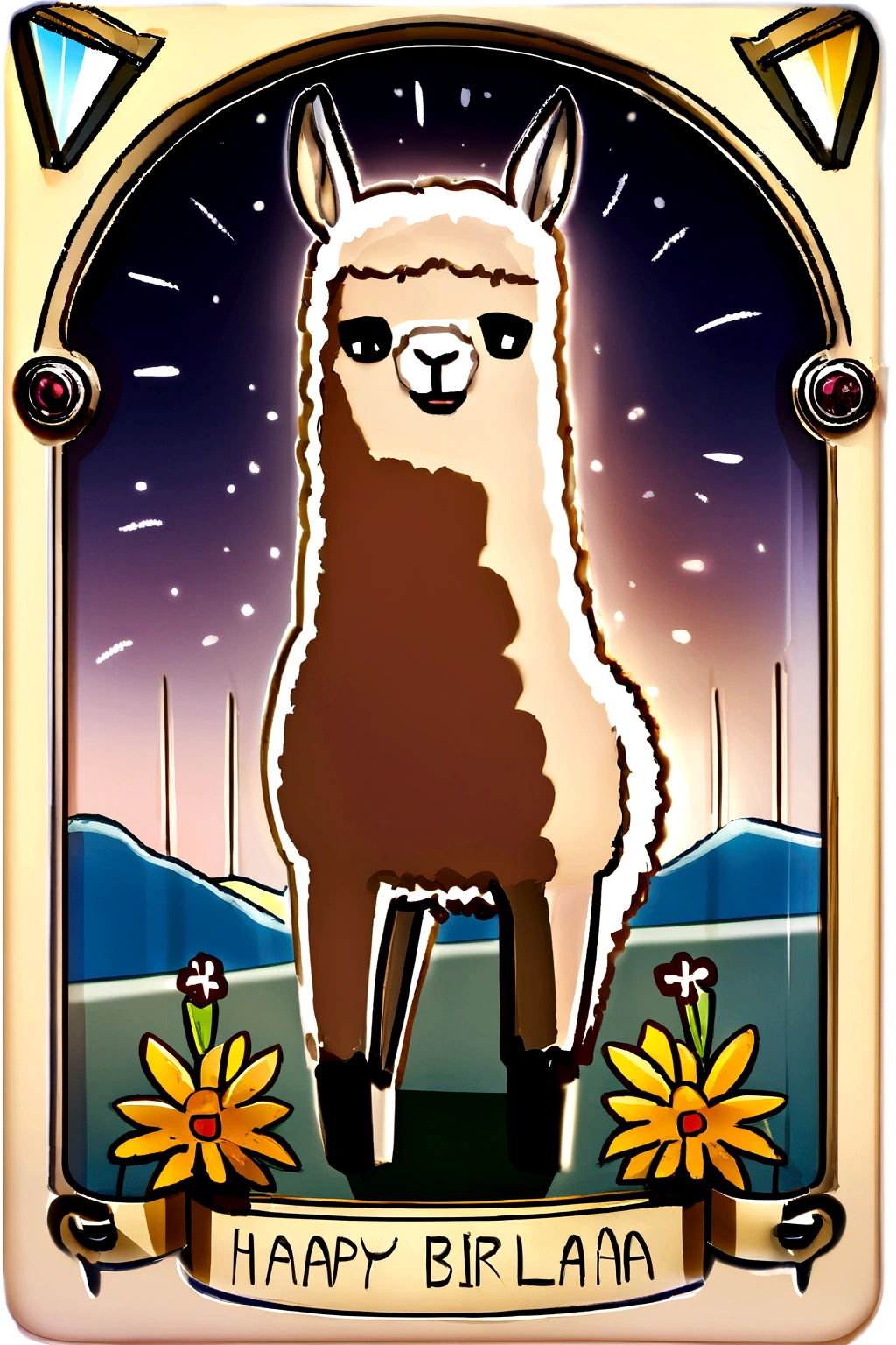 Llama theme birthday card with flowers information Melek Serrano 7