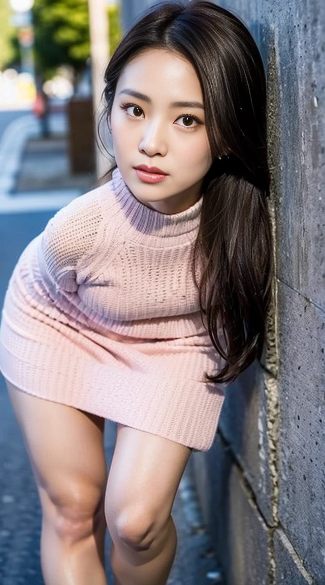 Dark brown hair、Light brown eyes、Japanese actress、 Lady、I am about 40 years old..、(Intricate details:1.2)、(Which one is on top??:1.4)、 (Ultra-high resolution:1.2)、Ultra-high resolution、(Finely tuned)、(Detailed facial features)、Hmph、8K resolution、D cup size 、Long Hair、Night setting、Large windows、Extravagant space、relax、、,Full body photo、Head to toe shot、Beautiful legs、Cosplay、Street fashion、Black Pink・ジェニー Taken with the image、Black Pink Similar to Jenny、Black Pink Pose like Jenny、White costume、mini skirt、Beautiful legs、she, Fashion Hub, Extreme Detail, Very detailed, Realistic, Hourglass-shaped body, Obscene pose,Messy ponytail、Leaning against a wall、Place your head against the wall and lift your chin..、Please open your mouth a little、