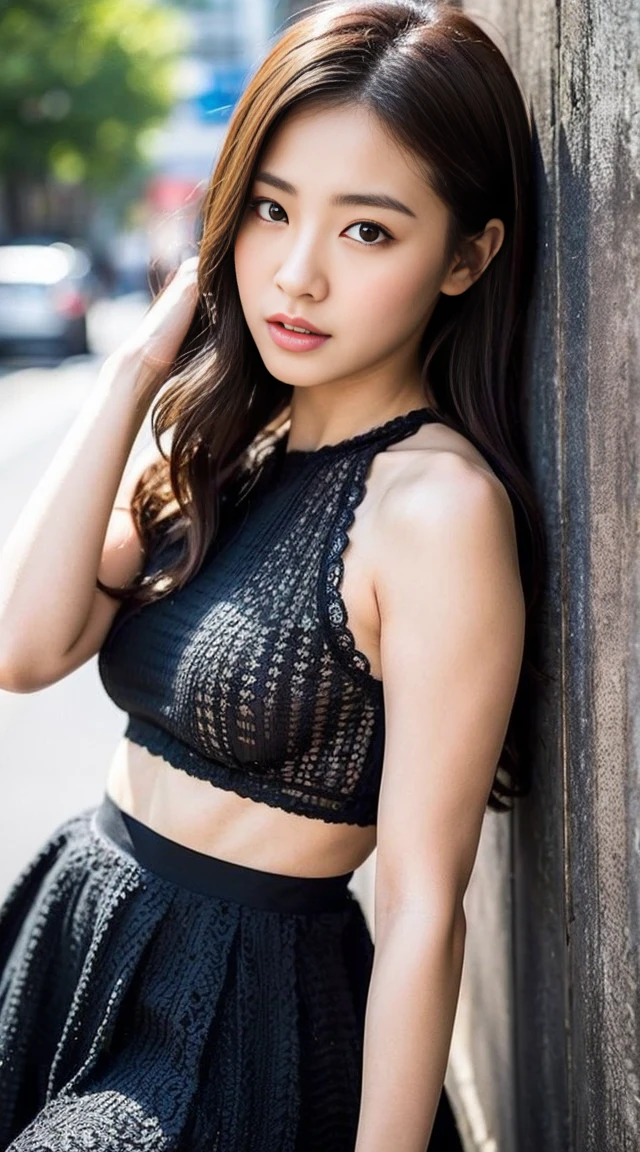 (masterpiece:1.2), (highest quality), (Looks like a whole body:1.3) ,(Super detailed), (8K, Complex), (lens 135mm,f1.8), (realistic)(black background:1.3), portrait photography,(cropped shoulders),During the walk,side lighting,edge is lit,best shadow,area light source,perfect anatomy,perfect face shape,perfect for women,top female body,Refine skin texture,fine cloth pattern,Dedicated beauty,delicate and delicate skin,highly detailed skin,pale skin,delicate hair,glowing skin,(dynamic pose),