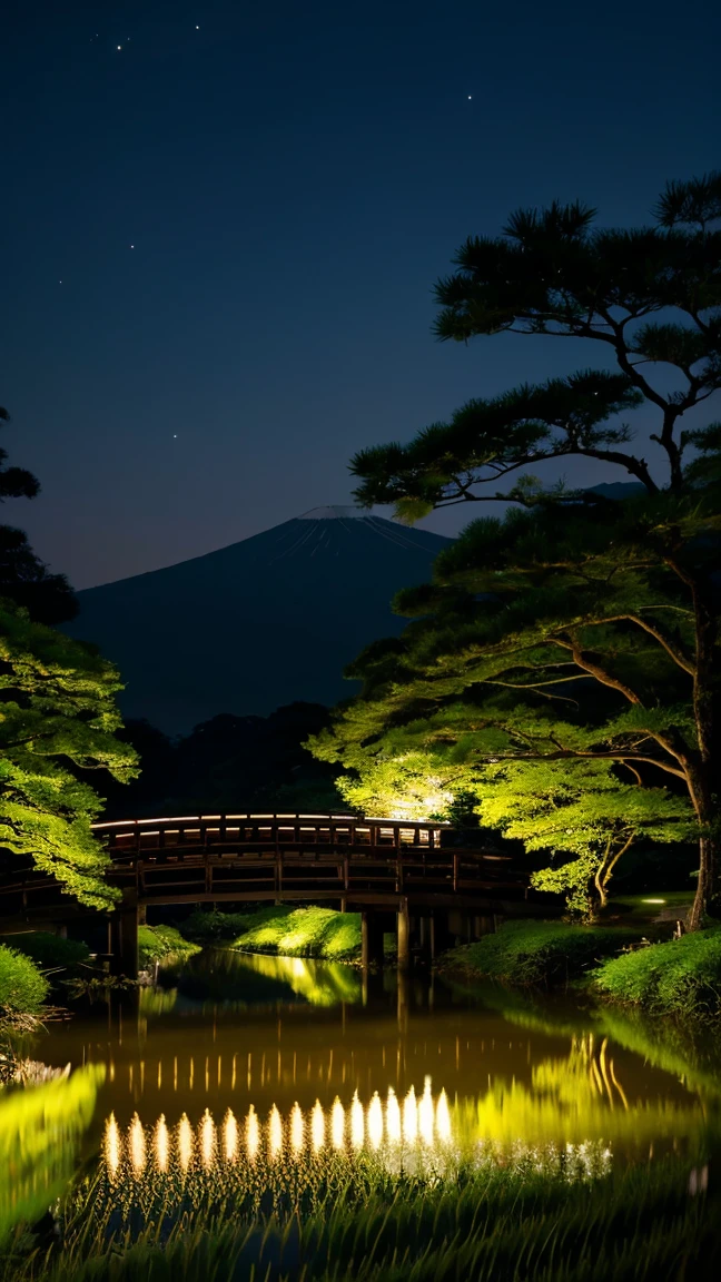 Japan、countryside、Rural Scenery、Style、night、Paddy field、river、firefly