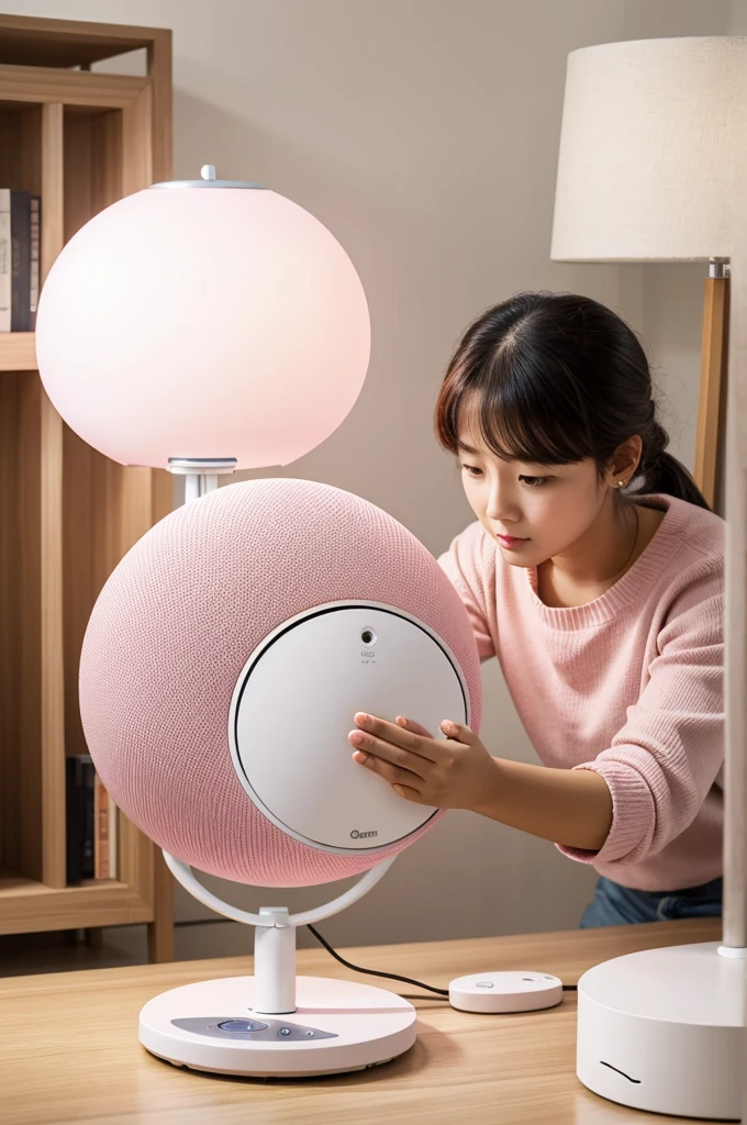 (Best Quality) Create an air purifier that has a cute round lamp and is pink