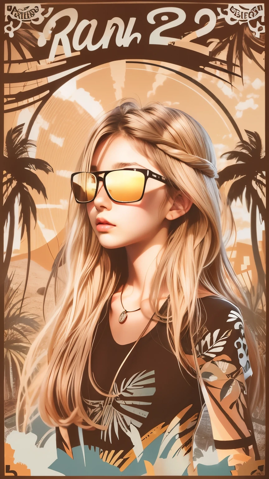 tshirt design, rzminjourney, Vector art, summer design,Blonde like silk, hot like Hawaii