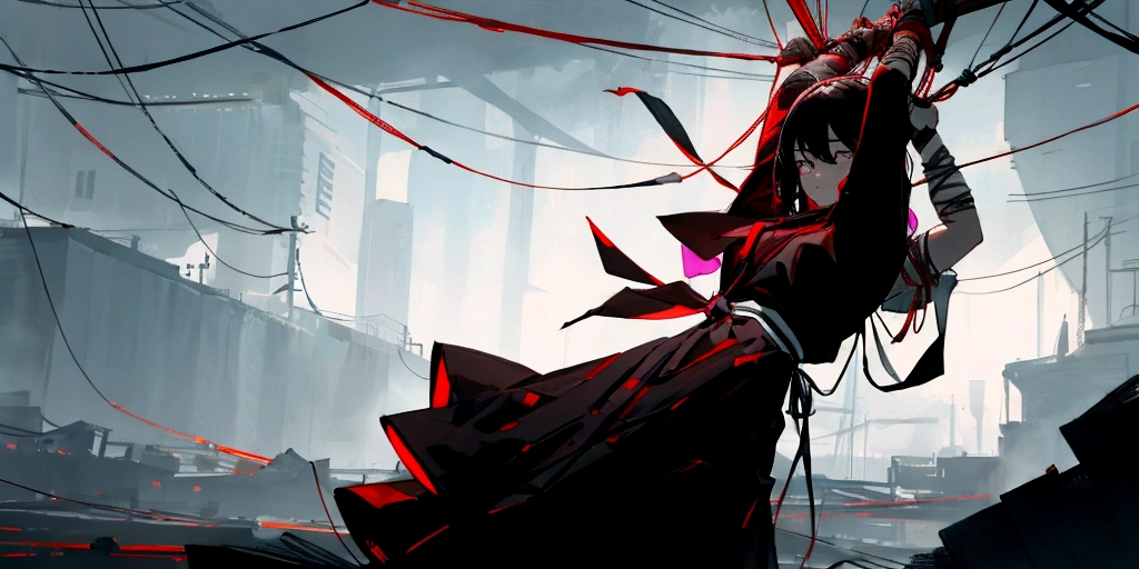 Tied up with lots of black strings