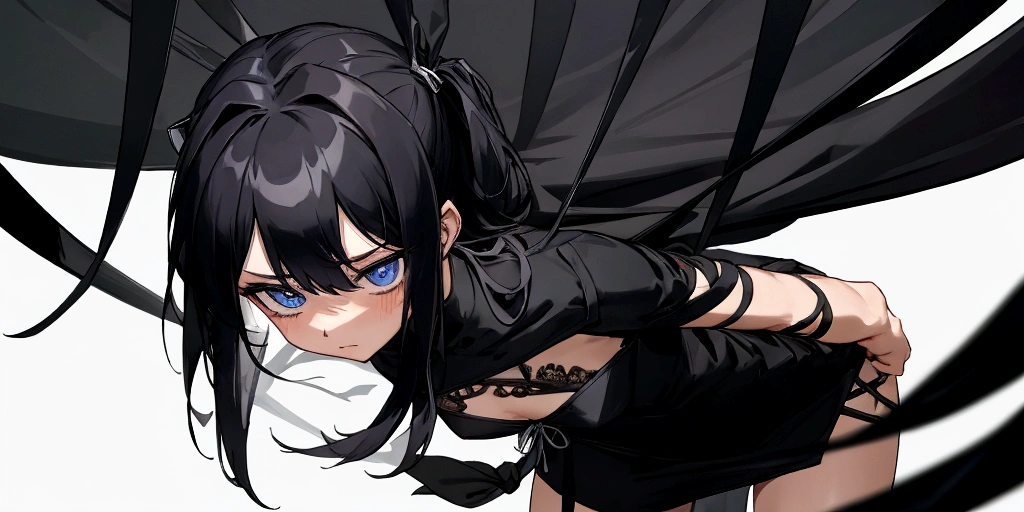 Mato Kuroi from black rock shooter on a bed in a bedroom, space, space ship, bed, bedroom, futuristic, moon,