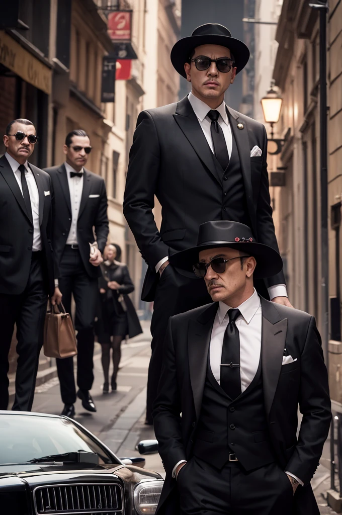 Mafia boss with gun with his men