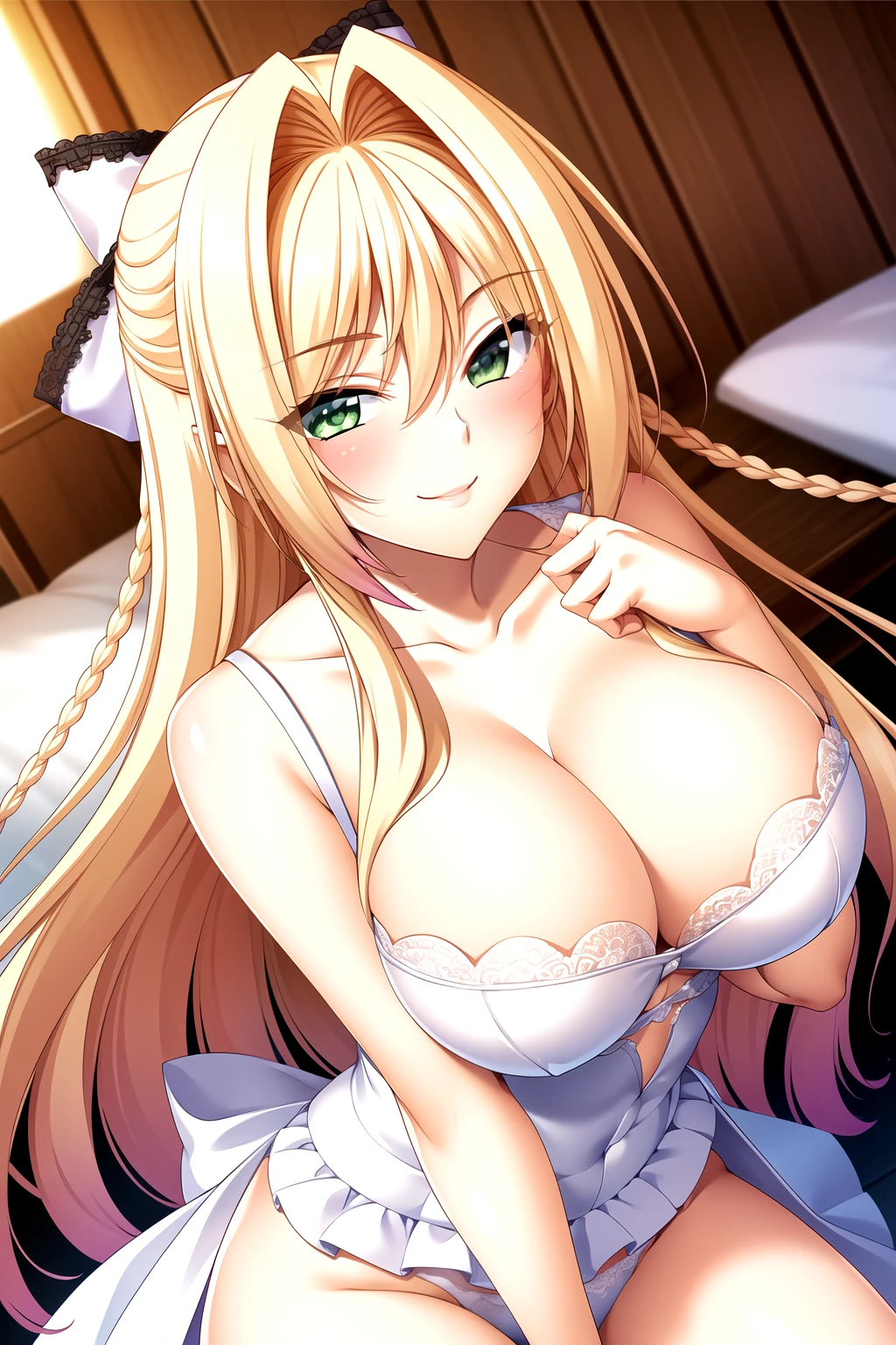 bride, wedding dress, veil, white bra, white underwear, wedding veil ,1 girl,20 years old, ,large Chest, Young women,Fair Finger,Fair long legs,Fair Body,Fair Nose,Fair character design, Perfect eyes, perfect Face,Expressive eyes, Looking at the audience,(lead_Body),(Focus on her Face), Official Art,Extremely detailed CG unity 8k wallpaper, Perfect Lighting,rich and colorful, bright_front_Face_Light,發Light的皮膚, (masterpiece:1.0),(the best_quality:1.0), Ultra-high resolution,4K,Very detailed, photography, 8K, Human Development Report, high resolution, absurd:1.2, Kodak Portrait 400, Film Grain, Blurred background, Bokeh:1.2, 鏡頭Light暈, (Full of energy_color:1.2) (Fair,Target_Chest:1.2), (Fair_Face:1.5),(narrow_waist), smile, happy