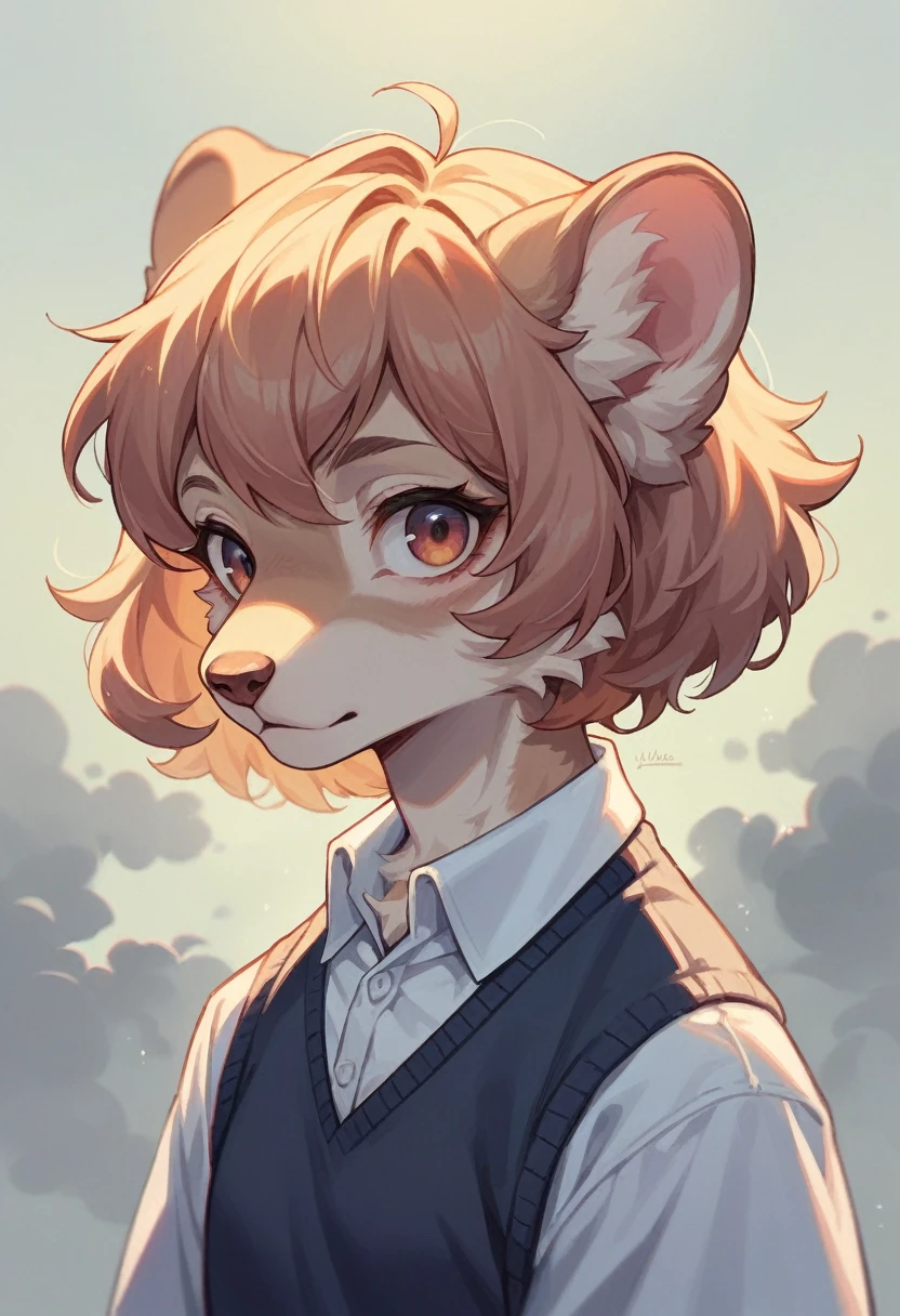 (Masterpiece, Best Quality), 1 girl, intricate details, rubio, move, wavy fur, looking at the viewer, Upper part of the body, School, fog, uniforme de School.