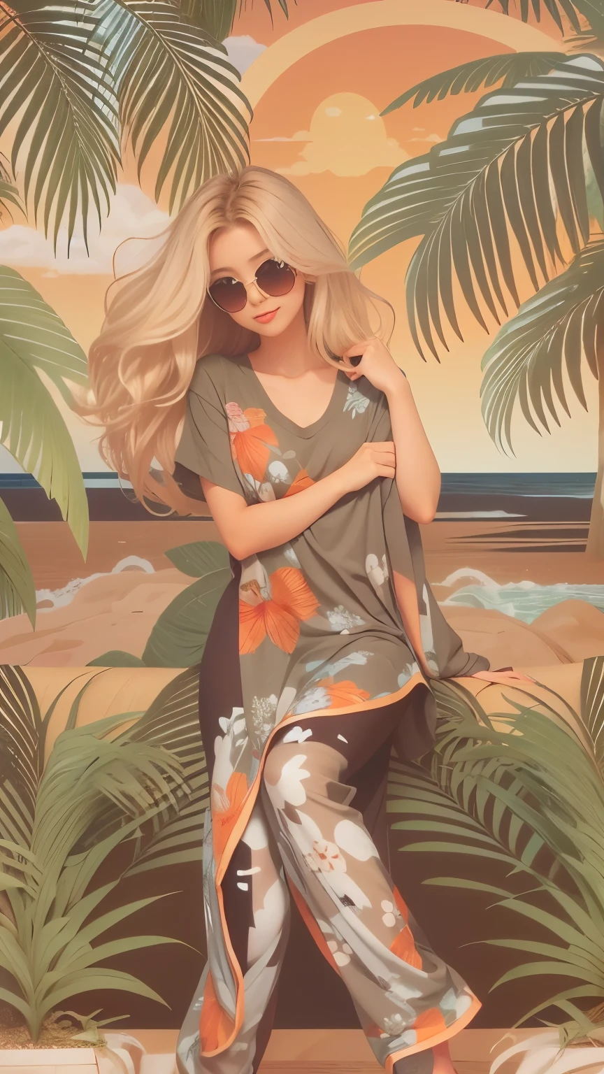 tshirt design, rzminjourney, Vector art, summer design,Blonde like silk, hot like Hawaii