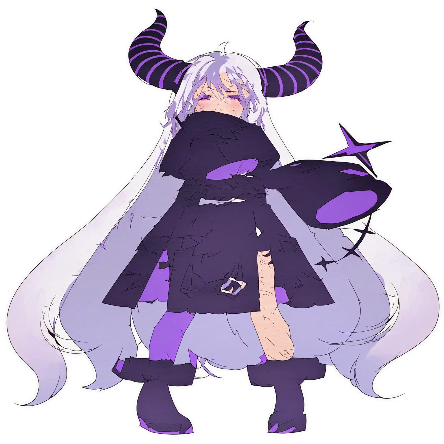 Male demon  Centaur、black long sleeve clothes、stomach、Mauve Skin、Purple hair、Black conjunctiva、black sclera、Yellow Eyes、Delicate face