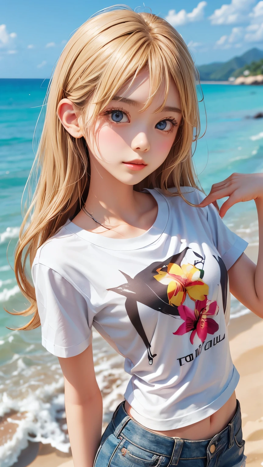 tshirt design, rzminjourney, Vector art, summer design,Blonde like silk, hot like Hawaii