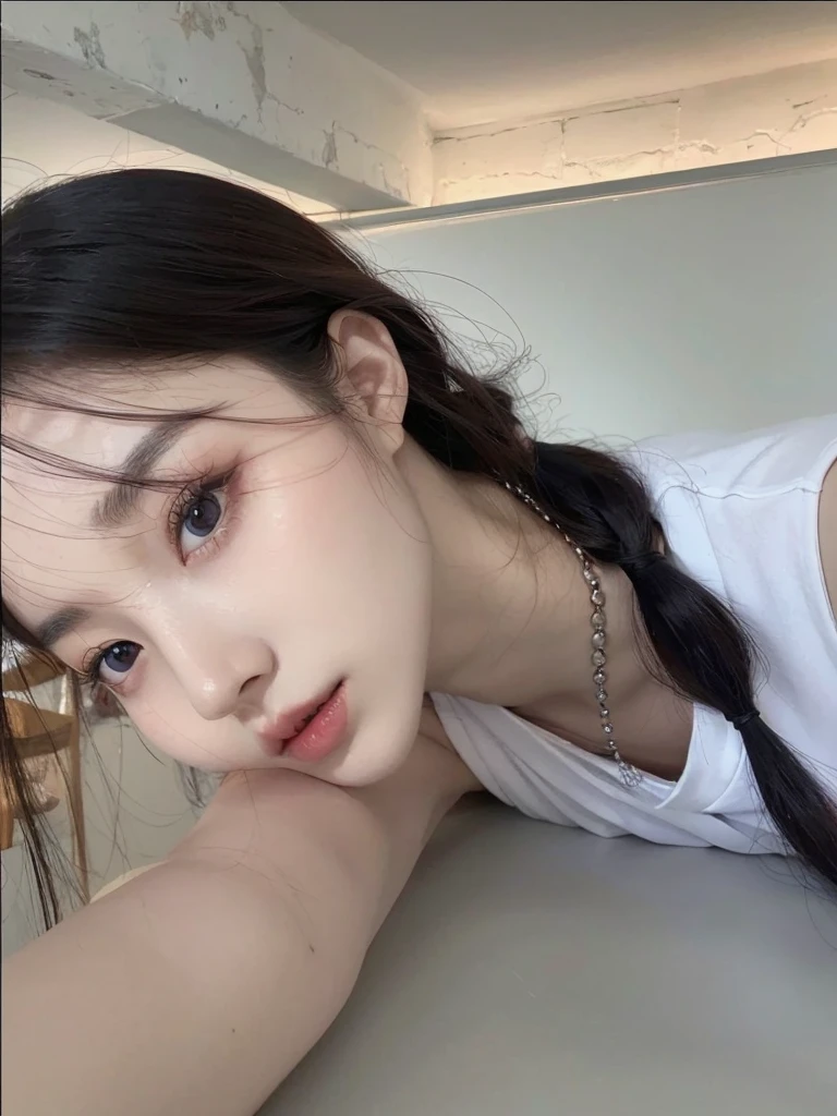 a beautiful korean girl with long red hair, detailed facial features, detailed eyes and lips, elegant female portrait, cinematic lighting, dramatic mood, vibrant colors, high quality, intricate details, photorealistic, digital art