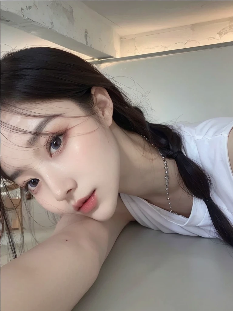 a beautiful korean girl with long red hair, detailed facial features, detailed eyes and lips, elegant female portrait, cinematic lighting, dramatic mood, vibrant colors, high quality, intricate details, photorealistic, digital art
