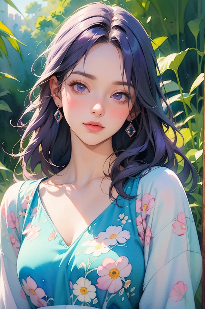 ((watercolor painting)) of a woman with purple hair and a purple dress, beautiful character painting, watercolor detailed art, in the art style of bowater, beautiful anime portrait, watercolor colored painting, alice x. zhang, detailed watercolor painting, masterful detailed watercolor, princess portrait, highly detailed exquisite fanart, watercolor artstyle, watercolor painting style, detailed color portrait, beautiful anime art style