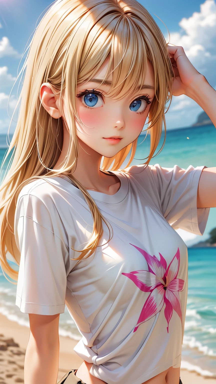 tshirt design, rzminjourney, Vector art, summer design,Blonde like silk, hot like Hawaii
