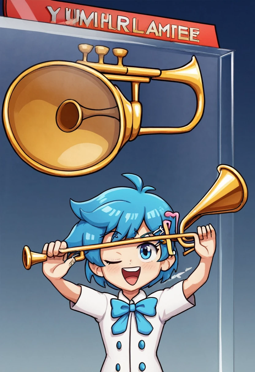 trumpet，Notification Icons，Cartoon style，Blue gradient，Frosted glass texture，