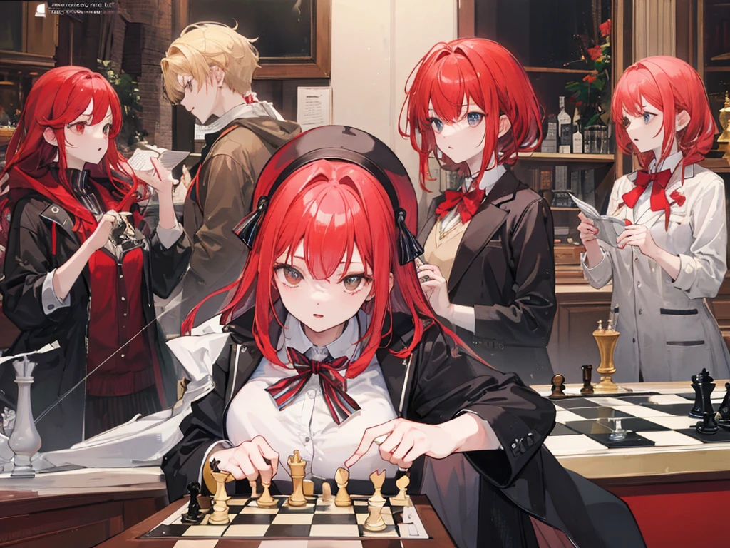 ((Highest quality)), ((masterpiece)), (Chess Tournament), Red Haired Woman