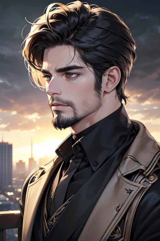 (best quality,4k,8k,highres,masterpiece:1.2),ultra-detailed,(realistic,photorealistic,photo-realistic:1.37),30 year old man,3 day beard,handsome anime,portraits,strong,masculine,dark hair,sharp jawline,mesmerizing eyes,perfectly styled hair,cool anime outfit,confident expression,vibrant colors,dynamic lighting
