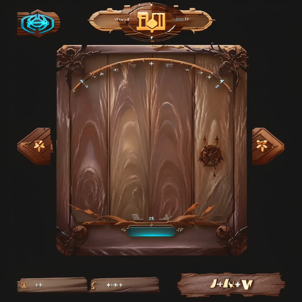 game Main Menu that board selection is in the Middle and buttons on the Top and Bottom,UI design,UI elements,(wooden UI elements: 2),wooden Game MainMenu,game main menu,wooden buttons and panels,pinterest,stylized,GUI design,64k,artstation hq,user interface design,game GUI,game menu,ultra detailed,game art,2d game art,Tyler Edlin,Hue Teo,julie bell
