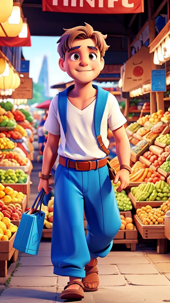 Generate an illustration of Plato walking through a market