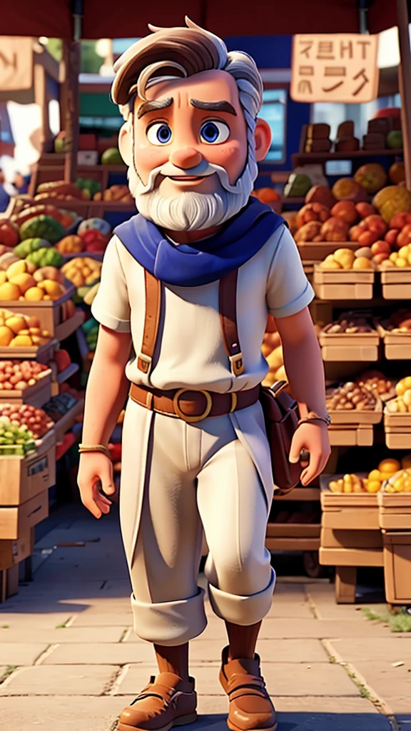 Generate an illustration of Plato walking through a market 