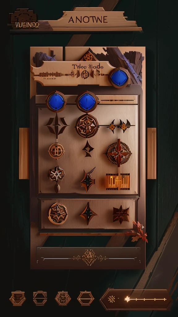 game Main Menu that board selection is in the Middle and buttons on the Top and Bottom,UI design,UI elements,(wooden UI elements: 2),wooden Game MainMenu,game main menu,wooden buttons and panels,pinterest,stylized,GUI design,64k,artstation hq,user interface design,game GUI,game menu,ultra detailed,game art,2d game art,Tyler Edlin,Hue Teo,julie bell