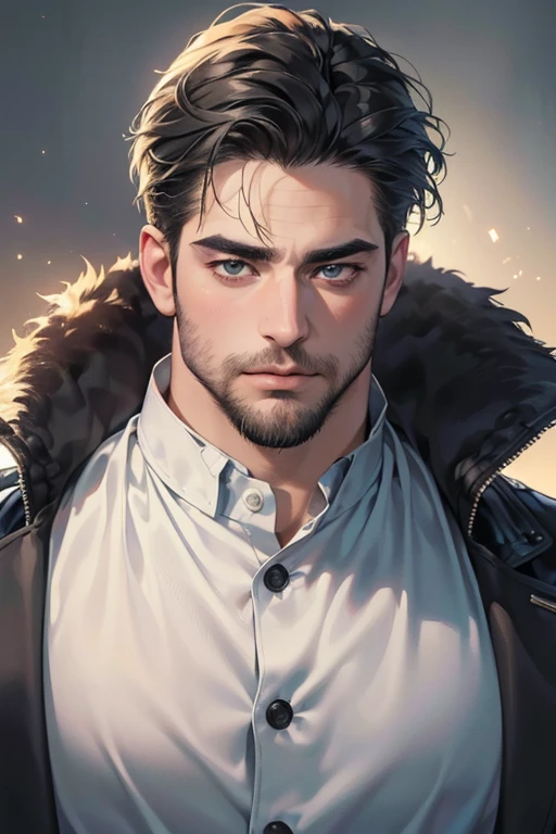 (best quality,4k,8k,highres,masterpiece:1.2),ultra-detailed,(realistic,photorealistic,photo-realistic:1.37),30 year old man,3 day beard,handsome anime,portraits,strong,masculine,dark hair,sharp jawline,mesmerizing eyes,perfectly styled hair,cool anime outfit,confident expression,vibrant colors,dynamic lighting