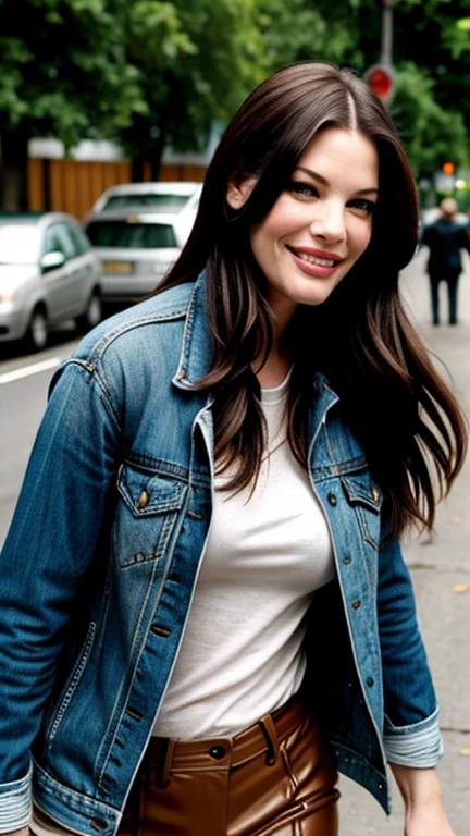 Liv Tyler dressed in torn clothes and a smile