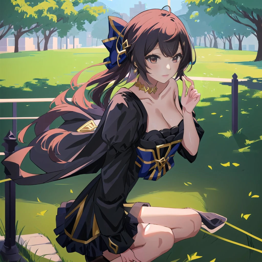 Anime Girl坐在公园的长椅上,There is a green lawn in the park, Cute girl anime visual, 年轻的Anime Girl, Smooth anime CG art, Beautiful anime portrait, 穿着黑色连衣裙的Anime Girl, 迷人的Anime Girl, Artwork in the style of Guweiz, 美丽的Anime Girl, Anime Girl, 可爱的Anime Girl, Beautiful anime high school