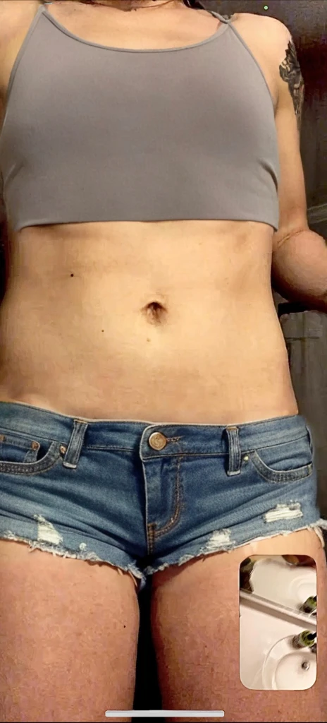 Remove shorts, nude pussy, match body position