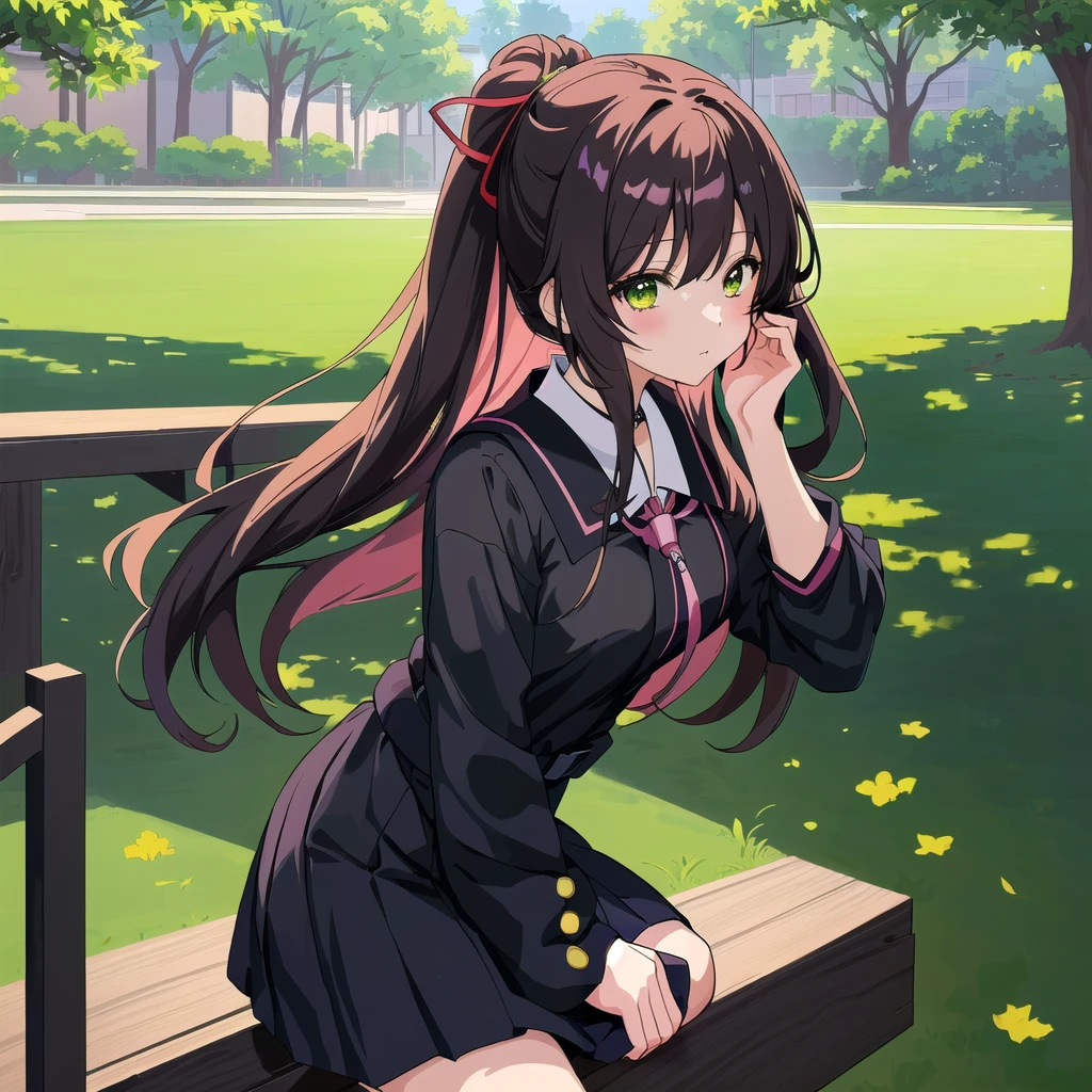 Anime Girl坐在公园的长椅上,There is a green lawn in the park, Cute girl anime visual, 年轻的Anime Girl, Smooth anime CG art, Beautiful anime portrait, 穿着黑色连衣裙的Anime Girl, 迷人的Anime Girl, Artwork in the style of Guweiz, 美丽的Anime Girl, Anime Girl, 可爱的Anime Girl, Beautiful anime high school