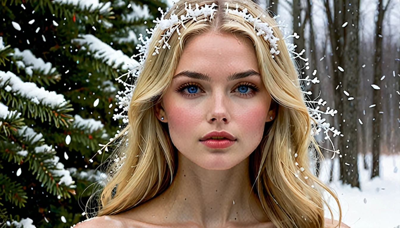 AlexiaThompson01R,, emerges from the snow falling outside, her straight blonde hair capturing the softness of flakes dancing in the wind. His expression is a mix of sadness and determination, reflected in your deep blue eyes, that seem to absorb the vastness of the Canadian winter. Tears join the cold raindrops on your cheeks, a melancholic synthesis of the nature that surrounds it. Her rosy lips and immaculately clear skin are markers of her innocence. ., while his arrogant stance indicates surprising inner strength. The direct, golden hair falls softly over the shoulders, adding an aura of serenity to your figure. AlexiaThompson01R is more than just a person lost in the vastness of the Canadian winter; She is a vision of beauty and resilience, a promise of hope in the midst of sadness. (completely ?????)