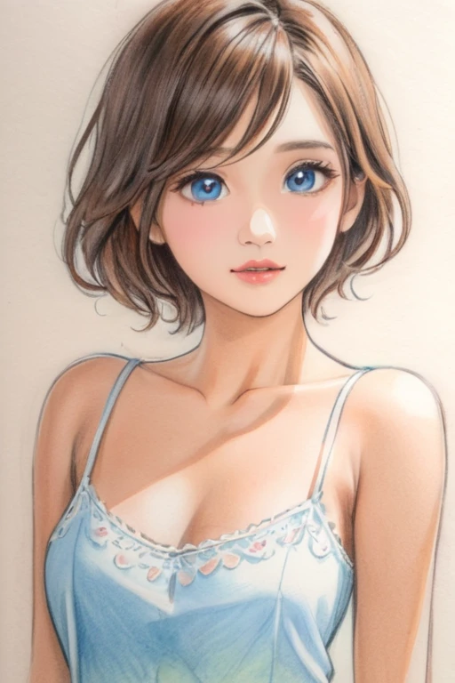 woman,Short camisole vest,White,Art,,Colored pencil sketch,sketch