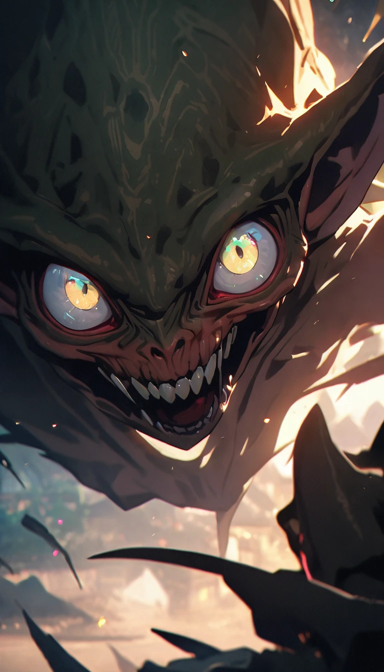 (8K, RAW photos, best quality, masterpiece: 1.4), (((Goblins))),Ultra-high resolution, Extremely detailed, light, Upper body close-up, 阴森的Goblins, White eyes, (Eyes of fear, Eyes are bright:1.2), horrifying,dark, High-quality shadows, Natural Lighting, (White highlights:1.2), night, cloudy day, (at home:1.2), (Floating:1.2)