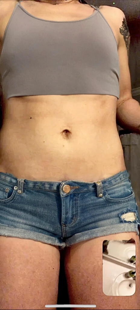 Remove shorts, nude pussy, match body position
