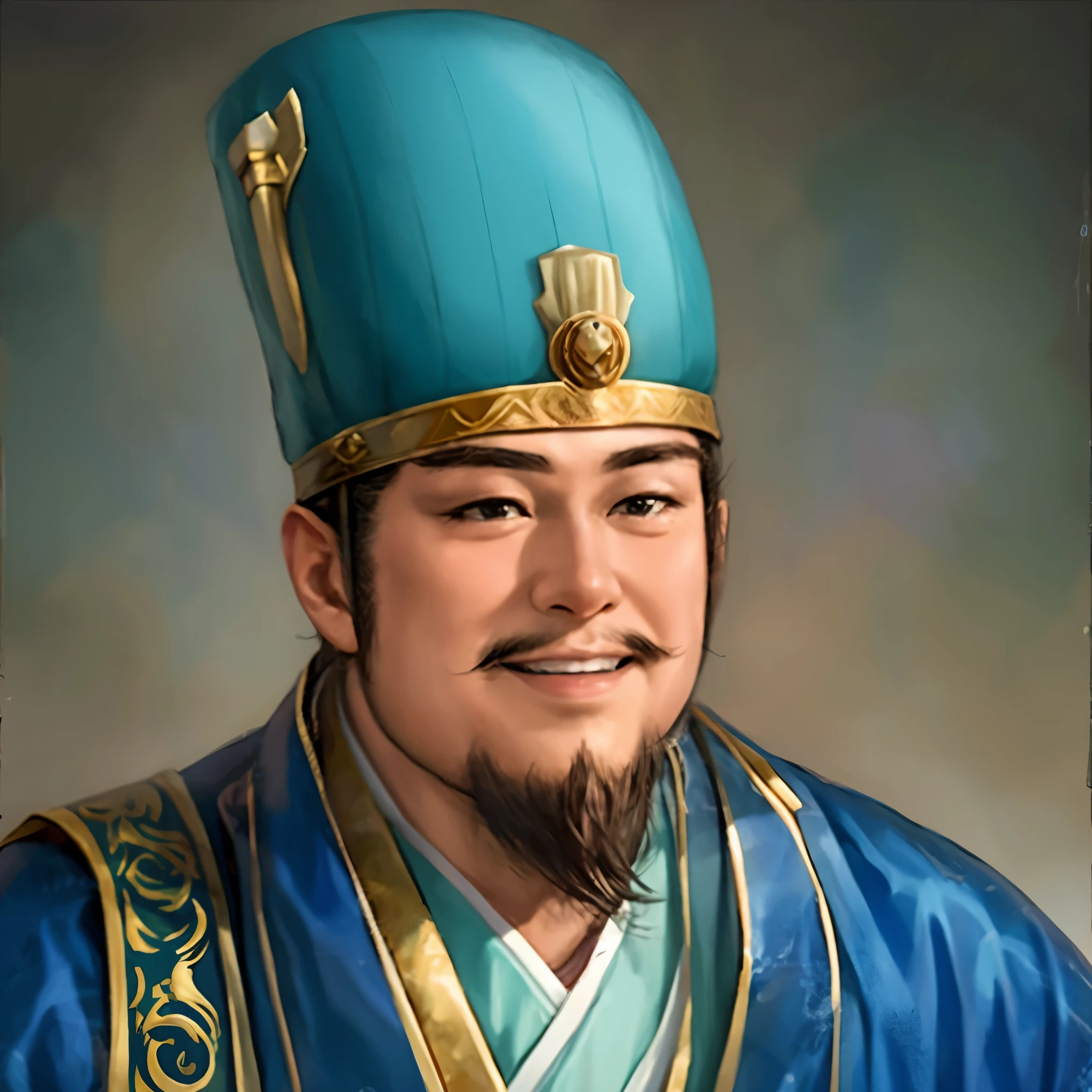 1man:1.5, masterpiece, best quality, best detail, best anatomy, best face, upper body, face, sangokushi_civil_officer, smile, fat,