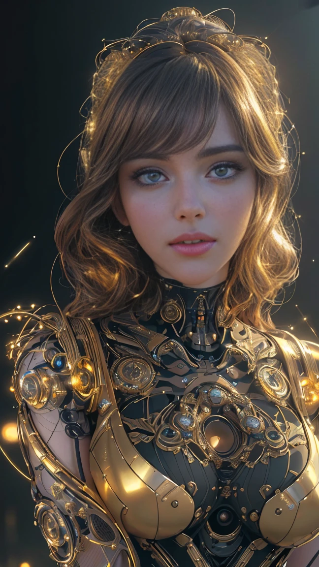 (best quality,4k,8k,highres,masterpiece:1.2),ultra-detailed,(realistic,photorealistic,photo-realistic:1.37),robotic doll,futuristic technology,detailed intricacies,metallic texture,smooth surface,complex gears,interwoven wires,twinkling lights,deep gaze,elegant pose,portraits,vivid colors,studio lighting