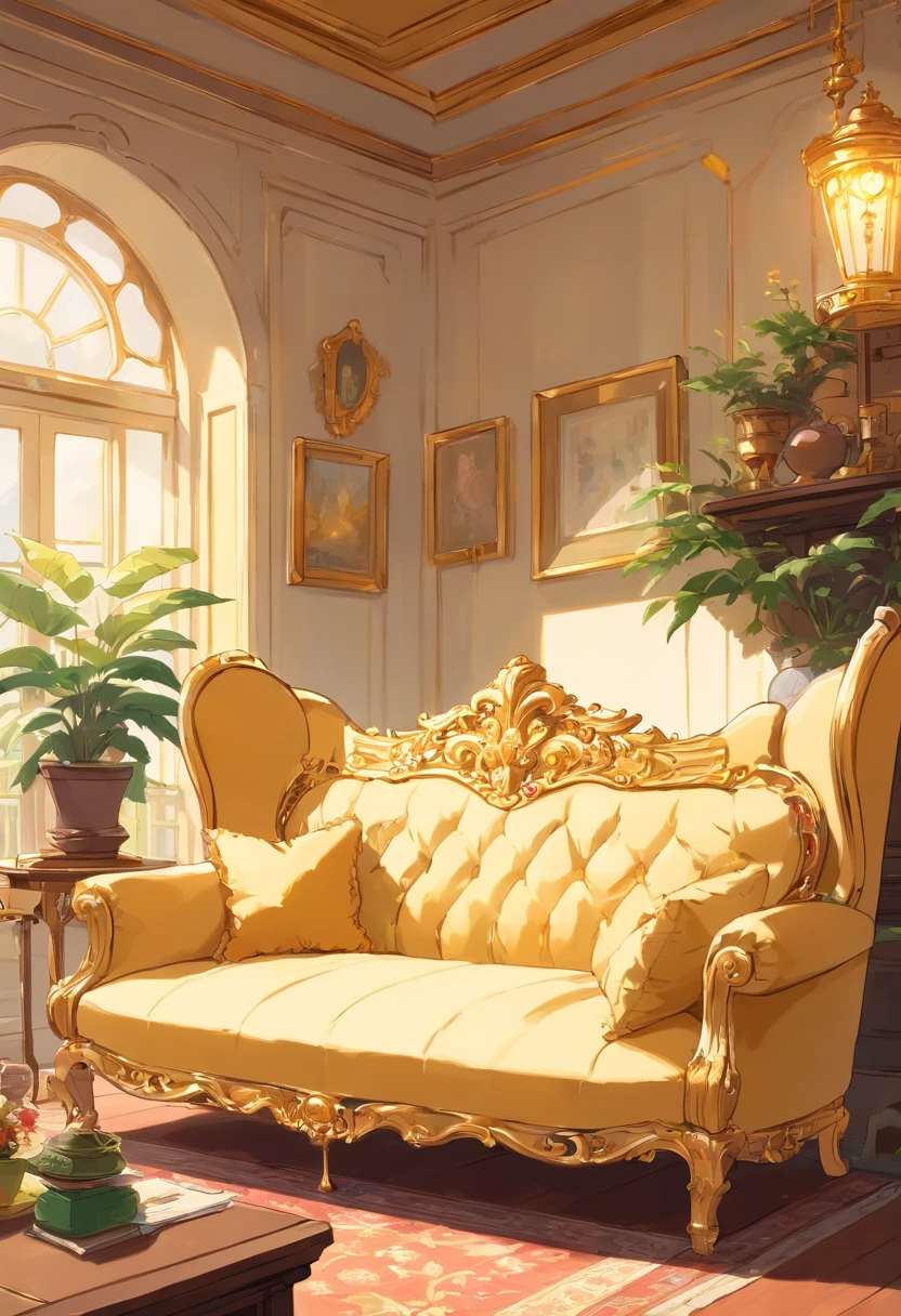Luxury sofa Rich man's house Cute room golden colored white colors Beautiful decoration