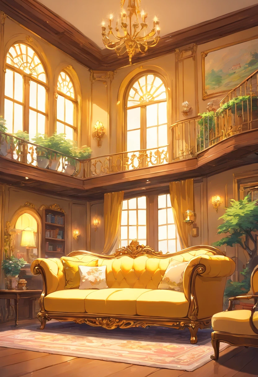 Luxury sofa　Rich man's house　Cute room　golden colored　white colors　Beautiful decoration