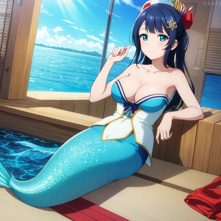 Mermaid geisha swim underwater sea,
