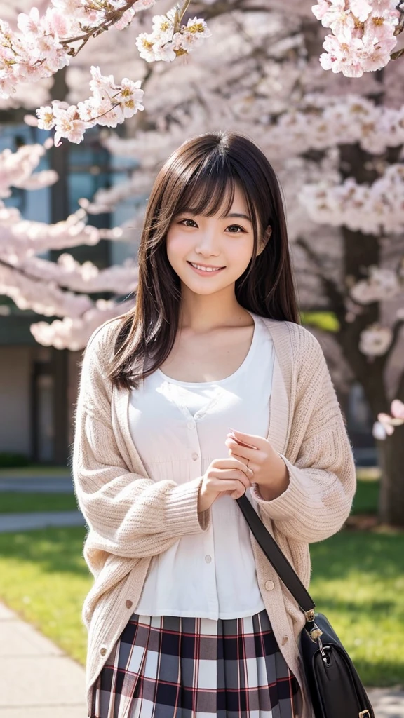 “A cute Japanese college girl, aged 18-21, with straight, silky black hair and big, expressive brown eyes. She is wearing a stylish, casual outfit consisting of a pastel-colored cardigan over a white blouse and a plaid skirt. She is carrying a bookbag and standing in front of a modern university building with cherry blossoms in the background. The image should be in a photorealistic style, with a bright, cheerful atmosphere and soft natural lighting. The composition should be a 3/4 portrait with a focus on her smiling face.”

This prompt provides specific details about the character’s appearance, clothing, setting, and overall mood, which will help the AI generate a more accurate and visually appealing image   .