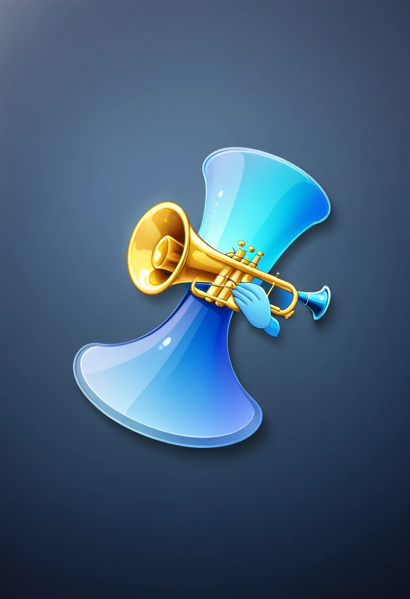 trumpet，Notification Icons，Cartoon style，Blue gradient，Frosted glass texture，