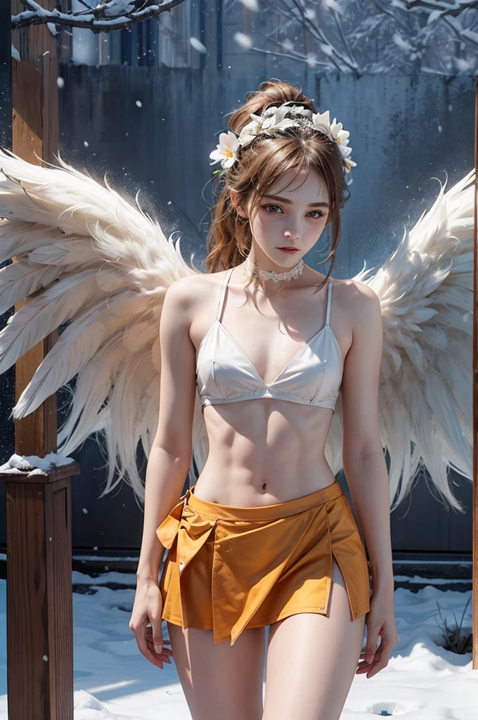 masterpiece,best quality,very aesthetic,absurdres,1boy,venti_/(archon/)_/(genshin_impact/),male_focus,detailed_eyes,(gnns:0.25),white feathered_wings,white halter_top,white shorts,hair_flower,midriff,black blue hair gradient,dsmile,((flat chest)),starry_sky,moon,starry_sky_print,((green eyes)),slender,feathers,divine,detailed_eyes,long_eyelashes,pink_lips,glossy lips,narrow_waist,wide_hips,seductive,flirtatious,iridescent volumetric light, god rays, heavenly,cosmic,celestial,