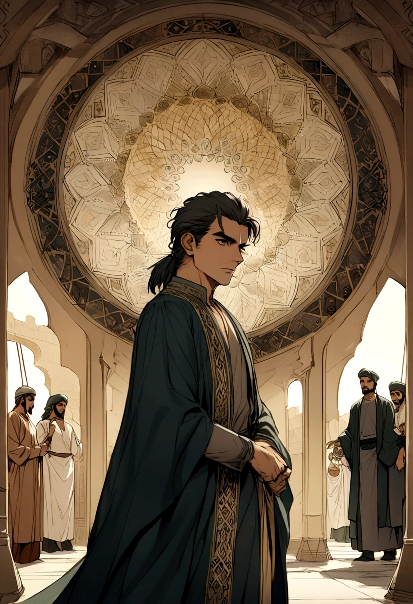 create an image that represents Salman al-Farisi, a curious young man from Persia, beginning his journey in search of the truth