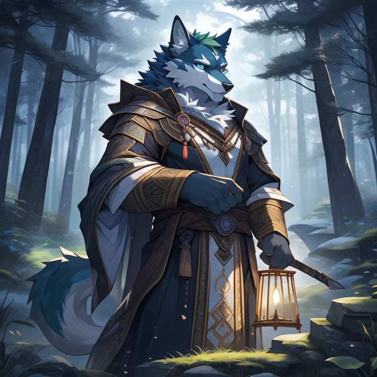 1. Furry, light green wolf, short light green hair
2. Blue eyes, sharp gaze
3. Elegant pose, standing tall
4. Enchanted forest background
5. Soft glowing light, casting a mysterious atmosphere
6. Hypnotized with glowing purple eyes without iris or pupils, tongue out
(best quality, ultra-detailed), (realistic:1.37)
Medium: Digital painting
Additional details: Fluffy fur, subtly patterned with intricate designs
Art style: Fantasy creature
Color tone: Light blue with hints of green and silver
Lighting: Soft rays of moonlight filtering through the dense foliage Notes：
1. Extremely detailed descriptions of eyes and facial features，Prevent the generated image from irregular deformation。
2. Added a neutral name to describe the short knife，Avoid generating different shaped tools in images。
3. Image background with mystical enchanted forest，It gives a mysterious feeling。
4. Tags for image quality and level of detail，to ensure that the generated images are of high quality and realistic。
5. Use an appropriate art style、Color tints and lighting to enhance the resulting image。
