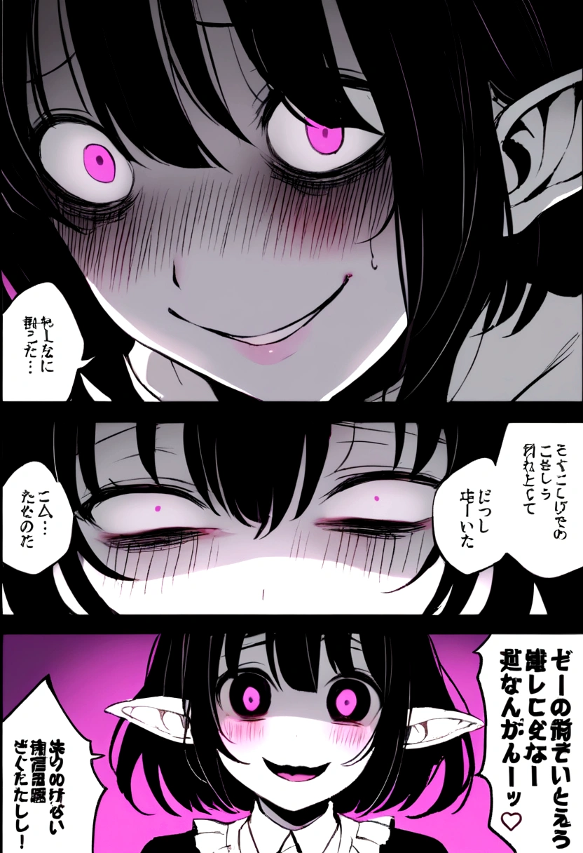 Yandere Creepy Smile girl bite ears girl touch body in comic horror