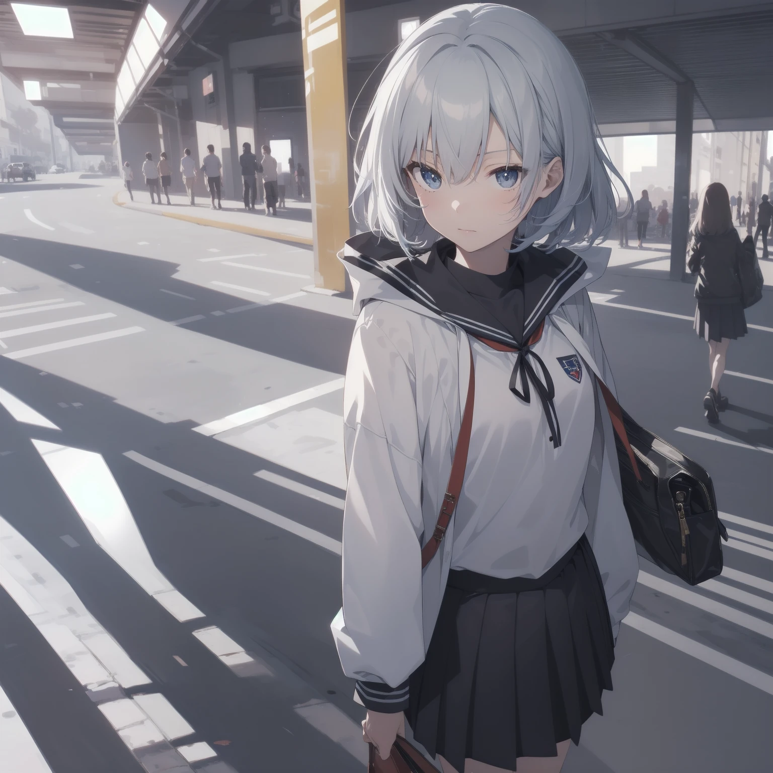 ultra-absurdres-Top quality by artist God, ultra-detailed, high resolution, anime moe artstyle, best anime 8k konachan wallpaper, pixiv contest winner, pool:2810, perfect anatomy,break, 1girl, (Please draw a girl walking sleepily to school alone. )break,(Solo,little female, -yeld:1.Full limbs, complete fingers,a junior hihort hair), short cut, flat chest, , small butt, small black eyes, beautiful detailed eyes, well-proportioned iris and pupils, expressive eyes, highres detailed hair, soft expression, salor school_uniform, sailor collar, serahuku, bow, pleated skirt,(Detailed Lighting), (Detailed background), in the School commute route. break,super detailed skin, Best cinematic lighting powered by famous artist, 8k,beauty illustration,photoshop_(medium),very aesthetic,break,((artist:toosaka_asagi )), artist:clamp ,artist:carnelian ,artist:kantoku ,