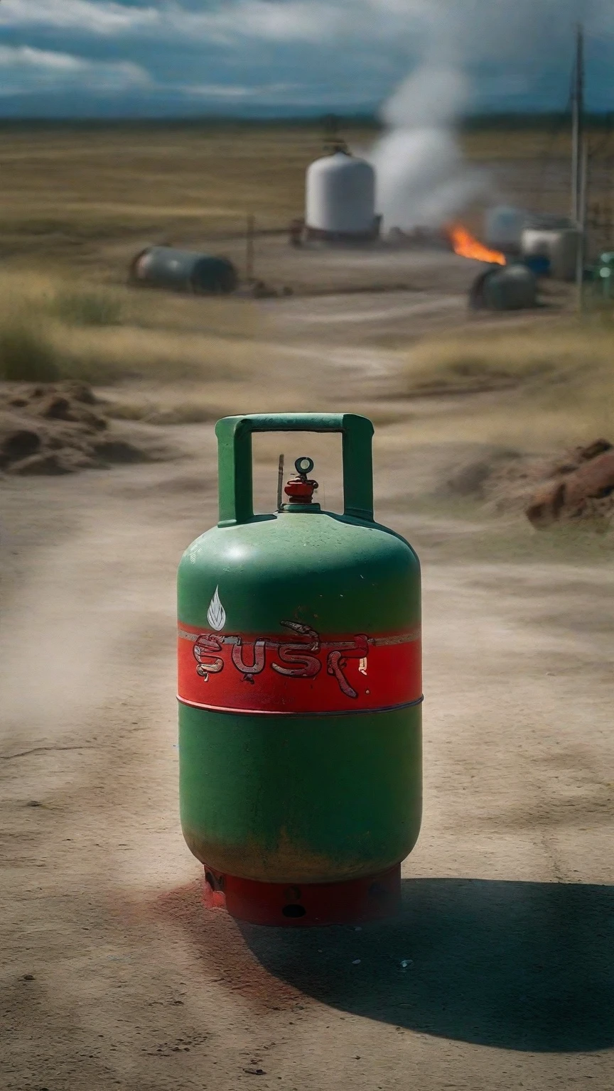 there is a red gas bottle sitting on the ground, propane tanks, the god of propane, shot with sony alpha 1 camera, taken with sony a7r camera, taken with sony alpha 9, green gas spreading across land, gas, taken with a canon dslr camera, shot on canon eos r5, shot on canon eos r 5, shot on canon camera